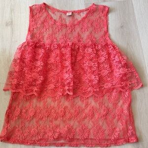 Only Hearts Coral Lace Ruffled Camisole